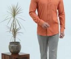 Veshbhoshaa’s Bluebird Classy Dobby Orange Best Shirt For Men