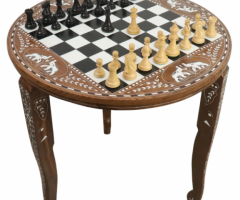 Royal chess mall-Luxury Round Chess Board Table with Staunton Chess Pieces