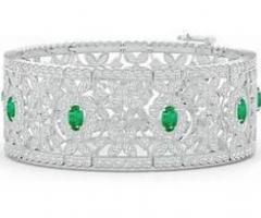 Vintage Inspired Oval Emerald Bracelet with Diamonds