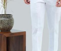 Men White Linen Blend Trouser - Bluebird- Formal White Trouser For Men