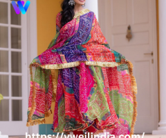 Rajasthani Bandhej multicolour Anarkali Suit with Dupatta