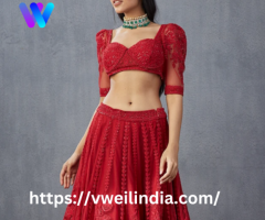 Red Colour Net Embroidered Lehenga