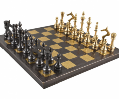 Soviet Brass Metal Luxury Chess Pieces & Board Set- 12"- Steel Grey & Gold – royalchessmall