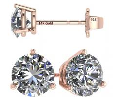 Elevate Your Style with Elegance 14K Gold Post & Silver 3 Prong Unisex CZ Stud Earrings!