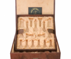Tan Brown Leatherette Coffer Storage Box for Chess Pieces - 1