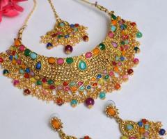 Shop Gold Tone Necklace Set Adorned With Multi Colored Stone
