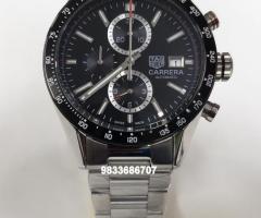 Tag Heuer Carrera Black Dial Stainless Steel Strap Chronograph Watch - 1